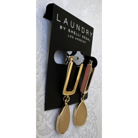 Laundry by Shelli Segal Goldtone Square Cream Ovals Dangle Drop NWT - Picture 5 of 10